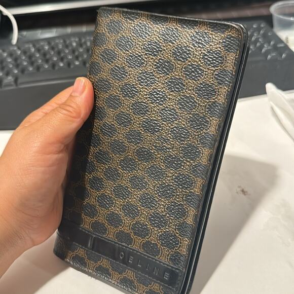 Vintage Celine Macadam Brown Coated Canvas Long Wallet 7x3 Designer‎ Classic - Picture 2 of 9